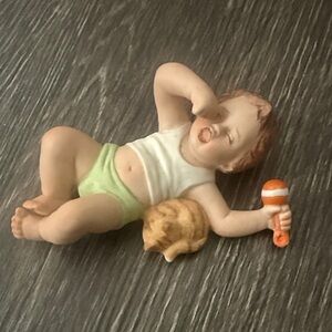 1985 Curator Collection "HEAVENLY BLESSINGS" Sleeping Baby Boy with Kitten